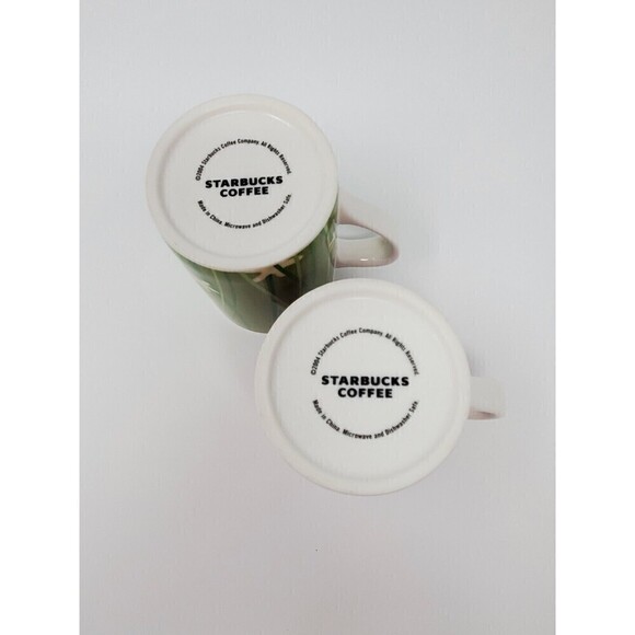 STARBUCKS SET OF TWO COFFEE MUGS 2004 MEADOW SERIES PINK AND GREEN HIS & HERS - Picture 8 of 11